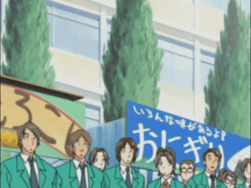 a group of people standing in front of a sign that says ' 3 '