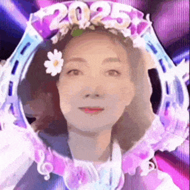 a woman wearing a flower crown with the number 2025 on it