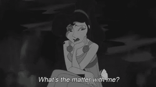 a black and white cartoon of a woman saying what 's the matter with me ?