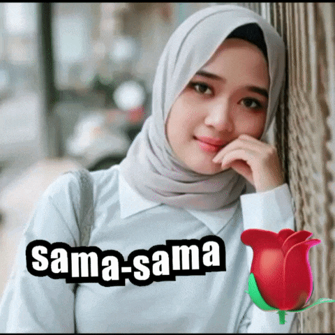 a woman wearing a hijab is leaning against a wall next to a red rose with the name sama-sama written on it