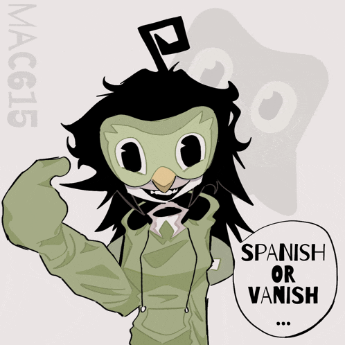 a drawing of a bird with spanish or vanish on it