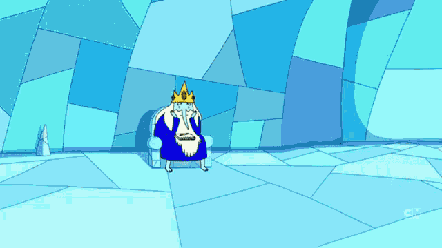 a cartoon of ice king and a penguin with cn on the bottom right