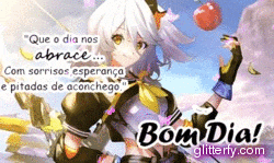 a picture of a girl with the words bom dia glitterfy.com