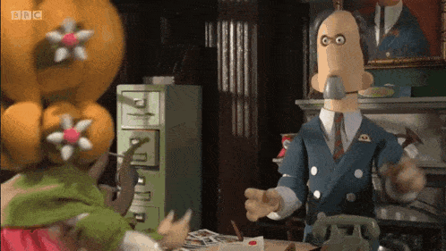 a cartoon character talking on a phone with bbc written on the bottom right