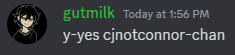a screenshot of a discord conversation between gutmilk and y-yes