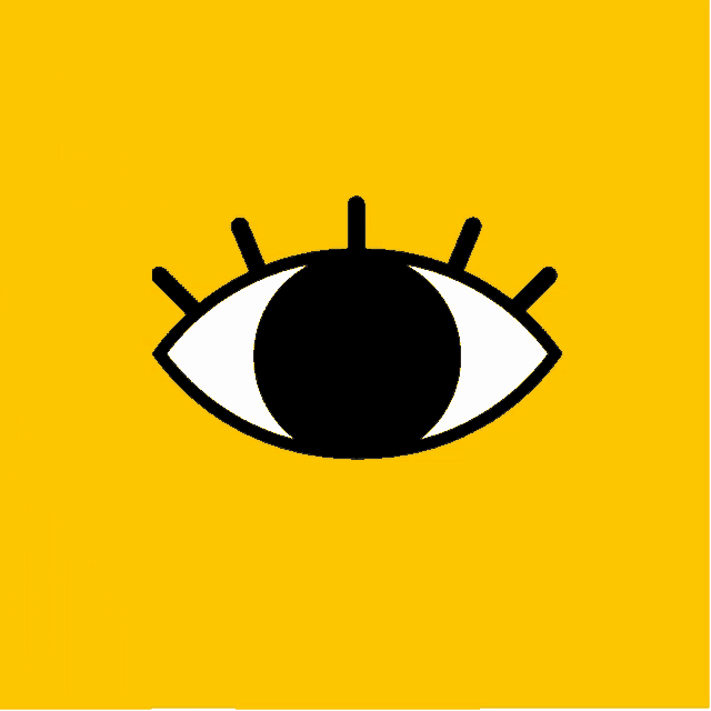 a black and white eye on a bright yellow background