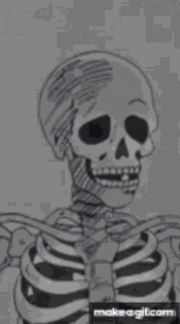 a black and white drawing of a skeleton with the words make a gif.com below it