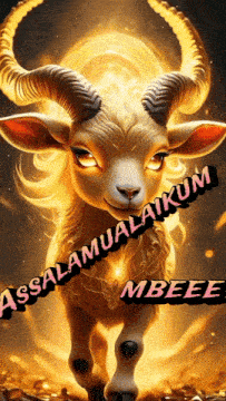 a picture of a goat with the words assalamualaikum mbeeee