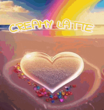 a heart shaped container with the words creamy latte written on it