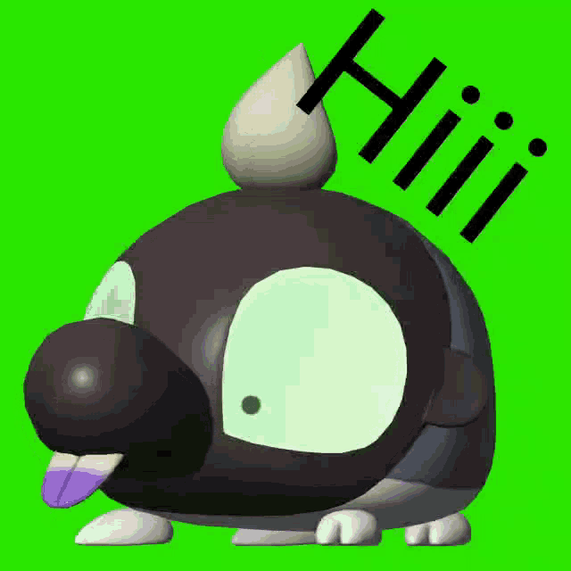 a 3d rendering of a cartoon character with a tongue sticking out on a green background .