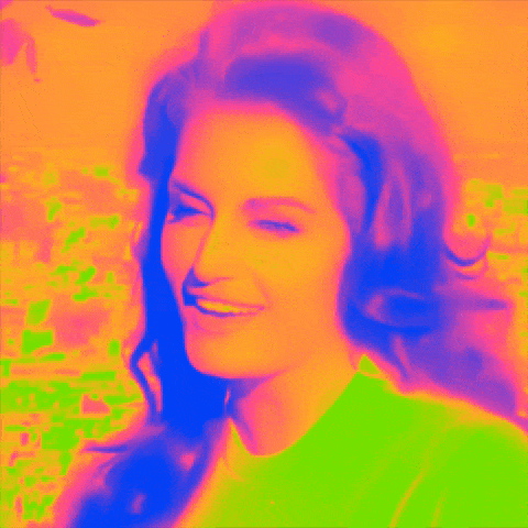 a colorful painting of a woman 's face with a green and orange background