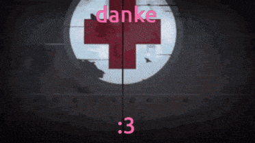 a red cross with the word danke written in pink