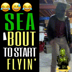a poster that says ' sea bout to start flyin ' on it