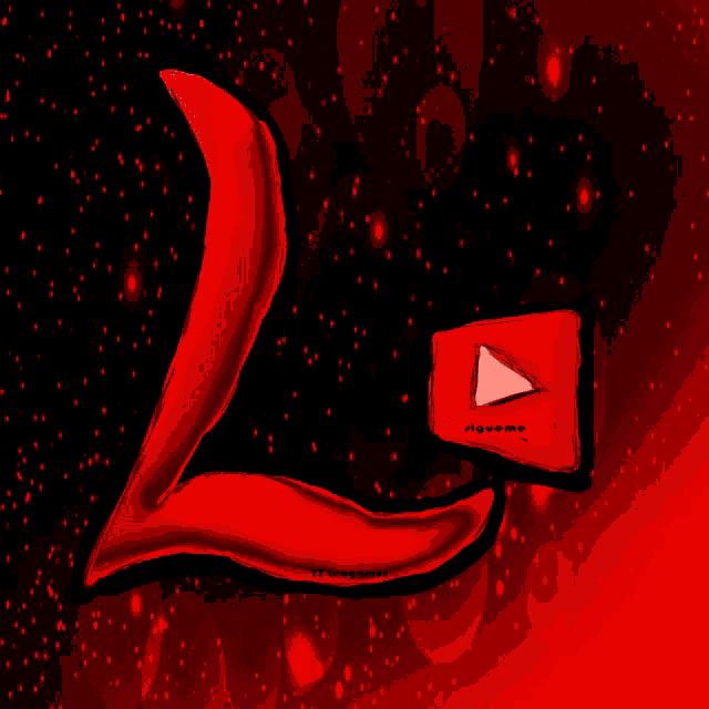 a drawing of a red letter l with a red play button
