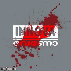 the word innova is on a gray background with blood splashes