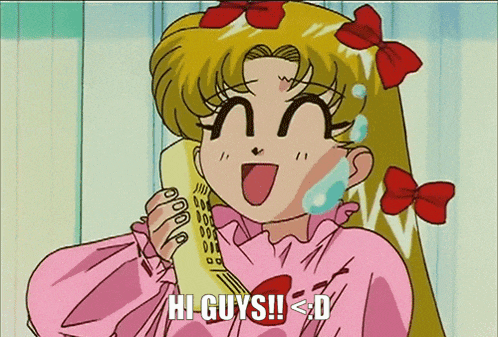 a cartoon girl talking on a phone with the words hi guys ! < d below her
