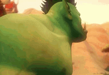 a close up of a green cartoon character with a mohawk