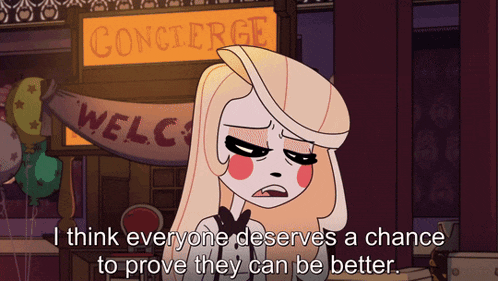 a cartoon character is standing in front of a sign that says concierge
