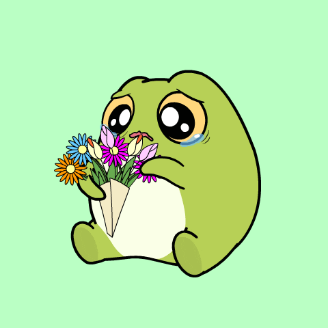 a cartoon frog is holding a bouquet of flowers