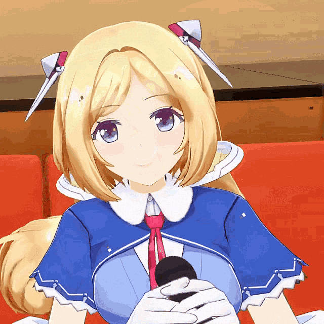 a girl with blonde hair is holding a microphone in her hands