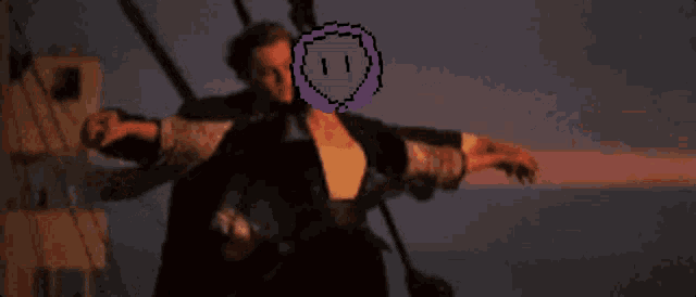 a pixel art of a man with a purple circle around his head