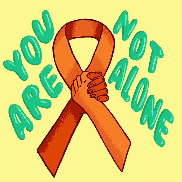 an orange ribbon with the words you are not alone written around it