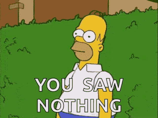 homer simpson from the simpsons is standing in front of a hedge and saying `` you saw nothing '' .