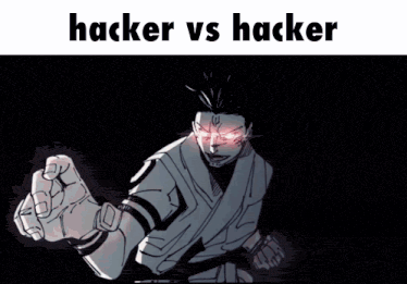 a cartoon of a karate man with the words hacker vs hacker on the bottom