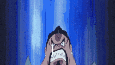 a pixel art drawing of a man with a beard crying with a blue background