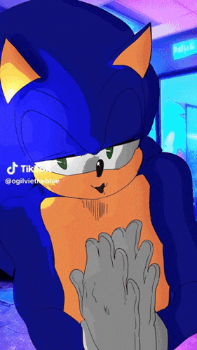 a drawing of a sonic the hedgehog with his hands folded