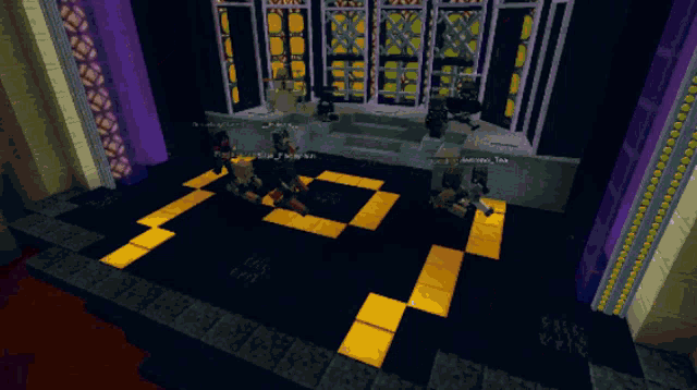 a minecraft character is standing in front of a yellow door and the word cleves is on the bottom right