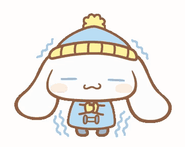cinnamoroll is wearing a hat and a sweater and is standing in the snow .