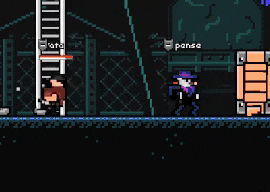 a black and white video game scene with a ladder , boxes and a ladder .