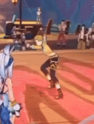 a video game character is standing on a red carpet .