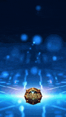 a blue background with a gold circle that says zoion world
