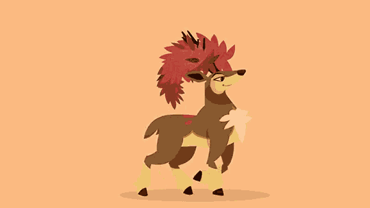 a cartoon illustration of a deer with a red feather on its head