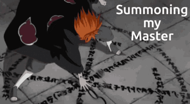 a picture of a person with the words summoning my master at the bottom