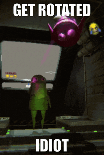 a picture of a video game with the words get rotated idiot on it