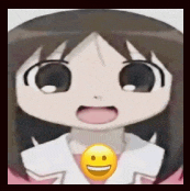 a cartoon girl with a smiley face on her neck