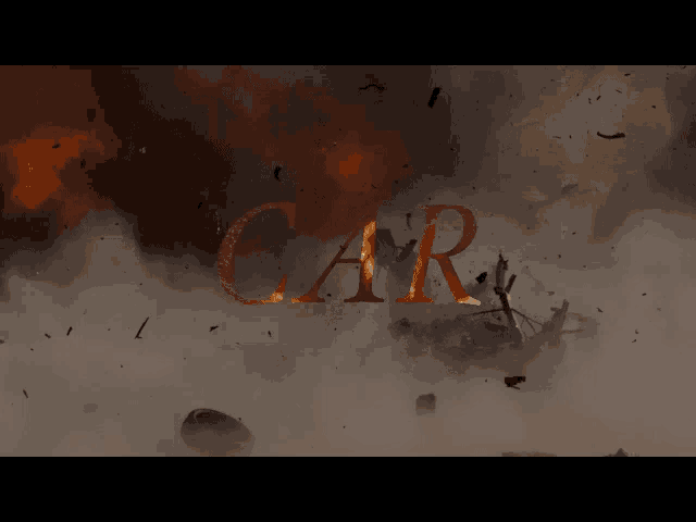 the word car that is surrounded by smoke and fire