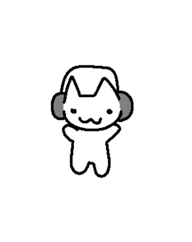 a drawing of a cat wearing headphones on a white background