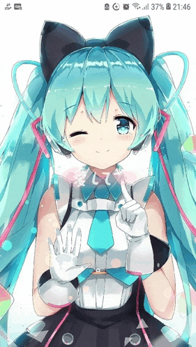 a phone screen shows a girl with headphones and a cat ear bow on her head