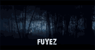 a dark landscape with the words fuyez in white letters