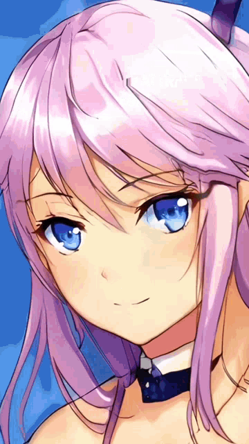 a girl with purple hair and blue eyes