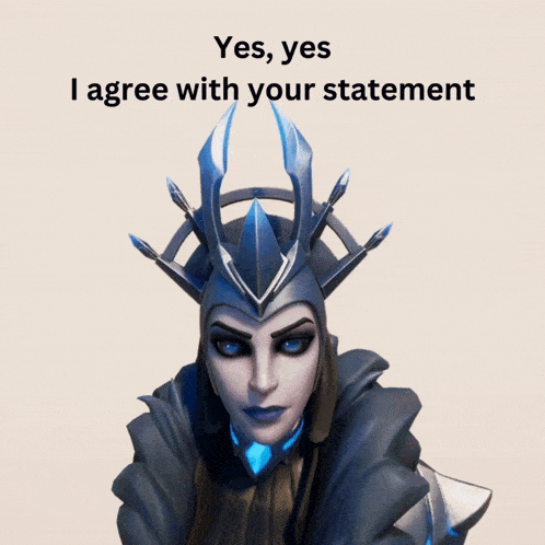 a screenshot of a video game character with the words yes yes i agree with your statement