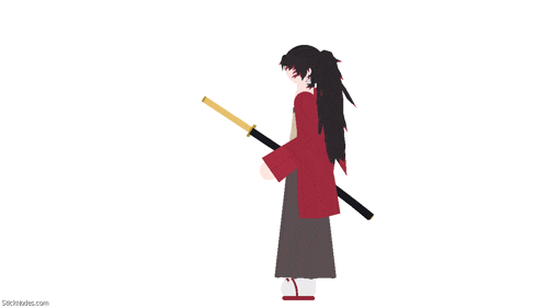 a drawing of a samurai holding a sword with stitchitoodles.com written on the bottom