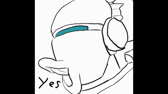 a drawing of a person wearing headphones with the word yes written underneath it
