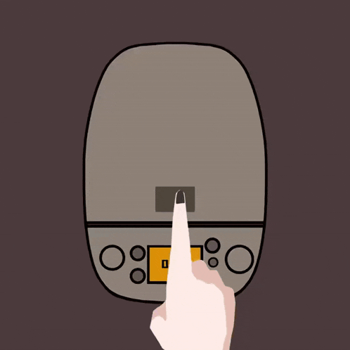 a cartoon drawing of a rice cooker with the time of 2.21 on the display