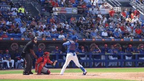 a baseball player with the number 22 on his jersey is at bat