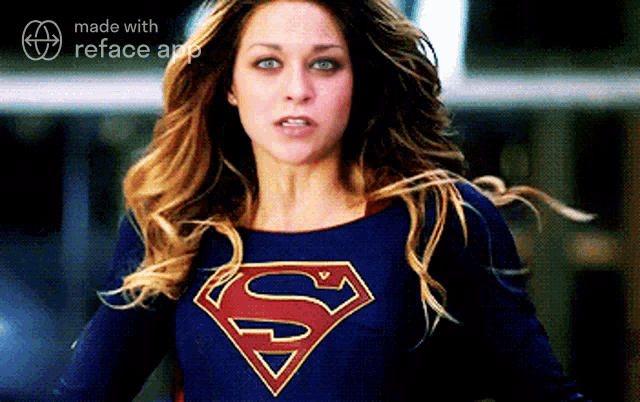 a woman in a superman costume is made with the reface app